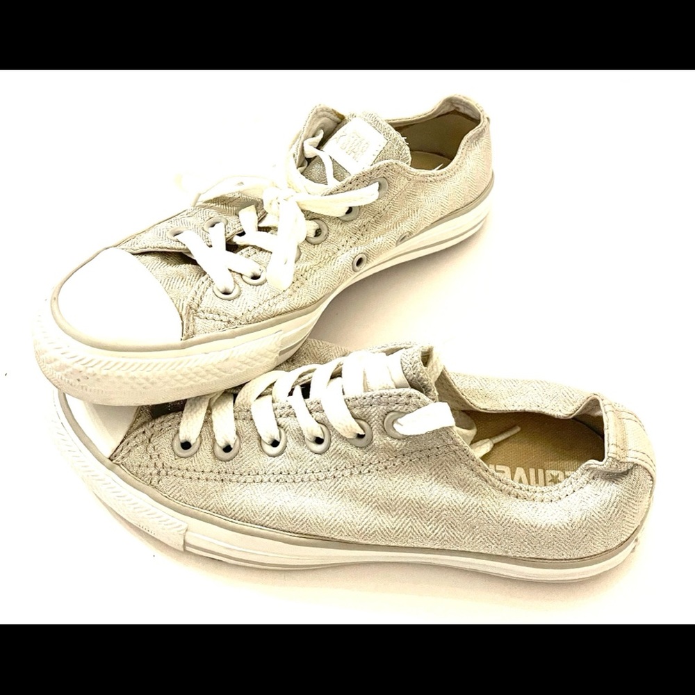 Converse | Silver Herringbone Pattern Canvas Low … - image 3